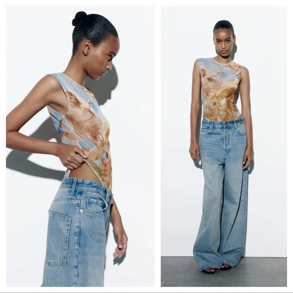ZARA Printed Tulle Bodysuit - Picture 2 of 11
